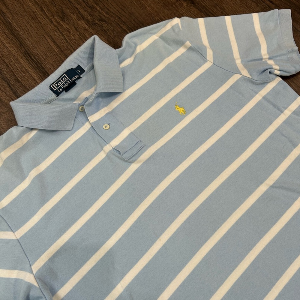 Ralph Lauren Light Blue and White Striped Polo